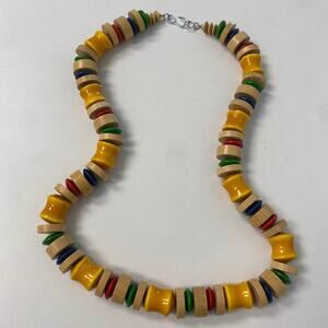 Bright and cheerful vintage wooden colorful necklace